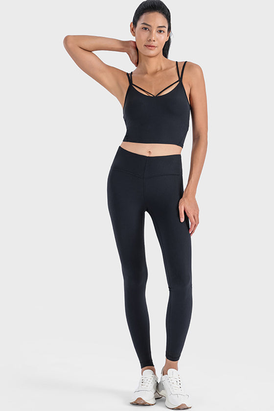 PACK264690-P2-1, Black Ribbed Criss Cross Padded Cropped Workout Vest