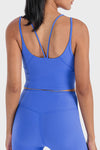 PACK264690-P5-1, Dark Blue Ribbed Criss Cross Padded Cropped Workout Vest