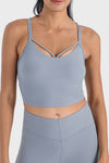 PACK264690-P3011-1, Medium Grey Ribbed Criss Cross Padded Cropped Workout Vest