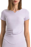 PACK264693-P708-1, Orchid Petal Ribbed Notched Neck Short Sleeve Active Fitness Top