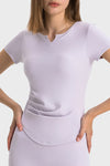 PACK264693-P708-1, Orchid Petal Ribbed Notched Neck Short Sleeve Active Fitness Top
