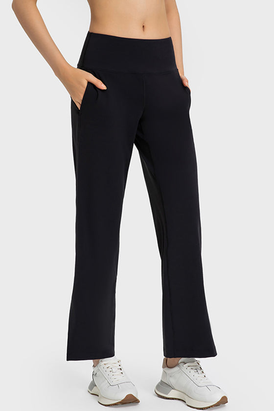 PACK265458-P2-1, Black High Waist Split Flare Yoga Pants