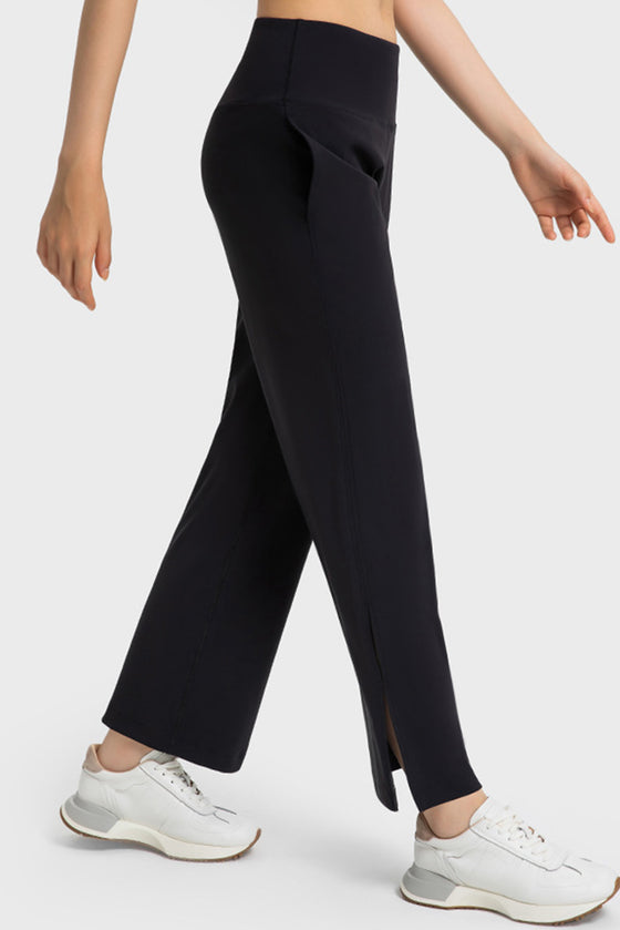 PACK265458-P2-1, Black High Waist Split Flare Yoga Pants