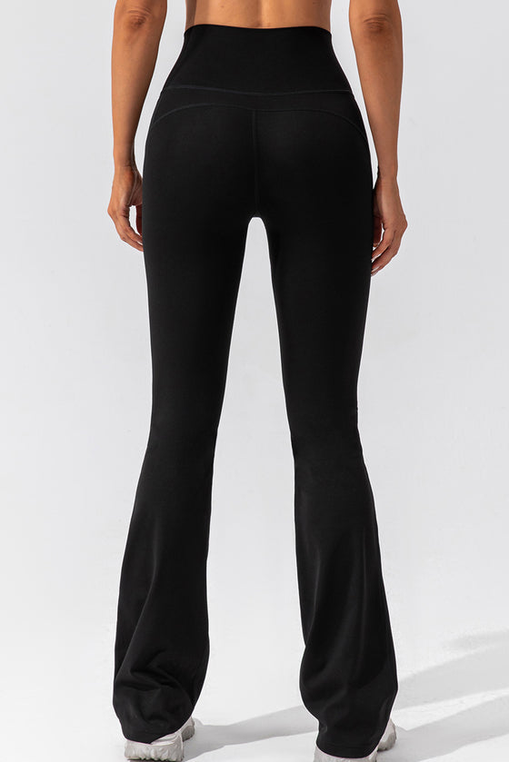 PACK265461-P2-1, Black Solid Criss Cross High Waist Flared Yoga Pants