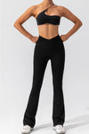 PACK265461-P2-1, Black Solid Criss Cross High Waist Flared Yoga Pants