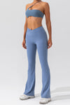 PACK265461-P604-1, Ashleigh Blue Solid Criss Cross High Waist Flared Yoga Pants