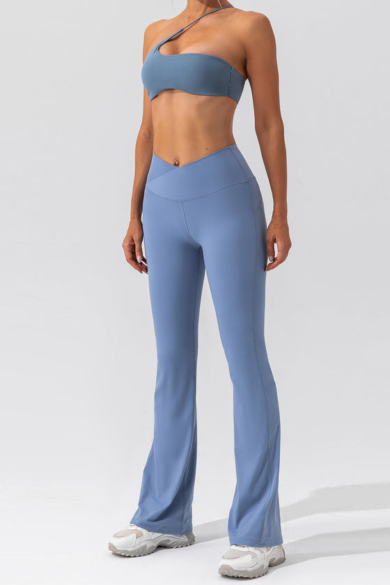 PACK265461-P604-1, Ashleigh Blue Solid Criss Cross High Waist Flared Yoga Pants