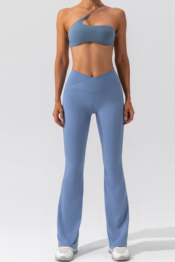 PACK265461-P604-1, Ashleigh Blue Solid Criss Cross High Waist Flared Yoga Pants