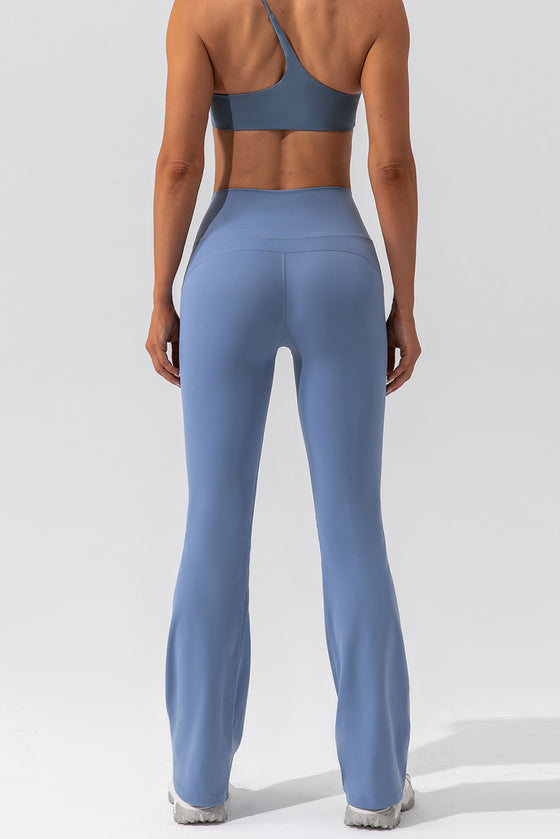 PACK265461-P604-1, Ashleigh Blue Solid Criss Cross High Waist Flared Yoga Pants