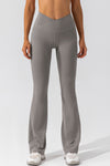 PACK265461-P3011-1, Medium Grey Solid Criss Cross High Waist Flared Yoga Pants