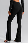LC265464-P2-S, LC265464-P2-M, LC265464-P2-L, LC265464-P2-XL, Black Solid Color Arched Waist Flared Active Leggings