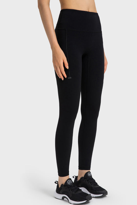 PACK265469-P2-1, Black Solid Color High Waist Active Leggings with Side Pocket
