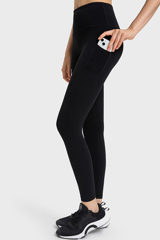 PACK265469-P2-1, Black Solid Color High Waist Active Leggings with Side Pocket