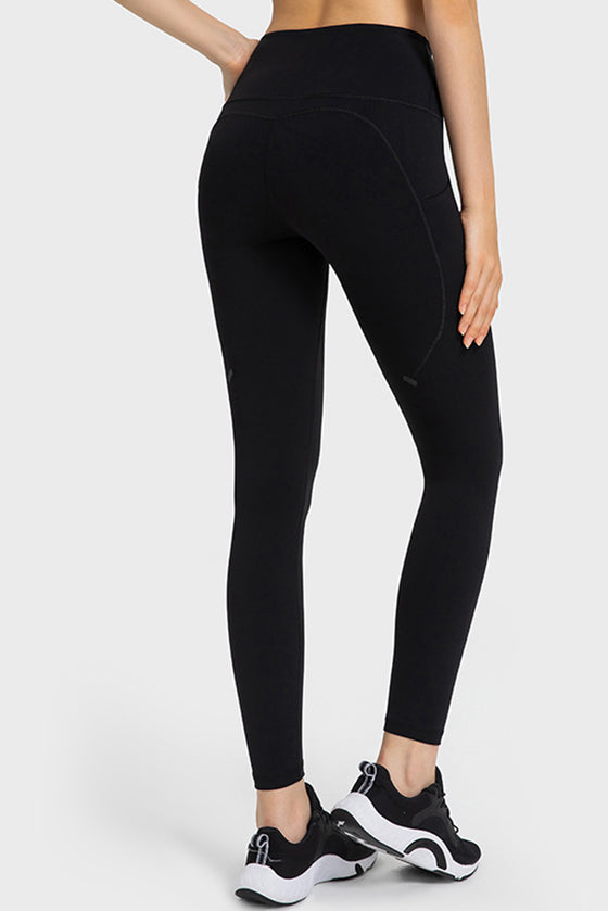 PACK265469-P2-1, Black Solid Color High Waist Active Leggings with Side Pocket