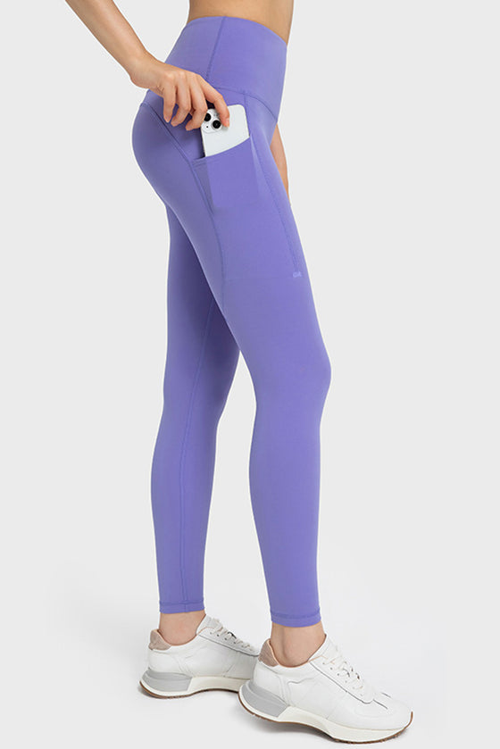 PACK265469-P408-1, Lilac Solid Color High Waist Active Leggings with Side Pocket