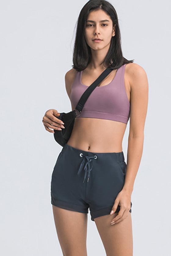 PACK265470-P905-1, Sail Blue Solid Color Drawstring Waist Quick Dry Active Shorts