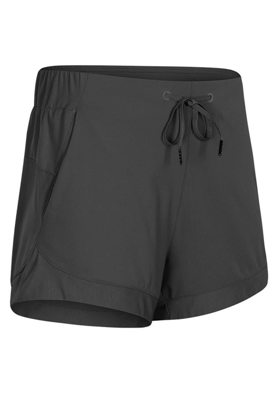 PACK265470-P2011-1, Dark Grey Solid Color Drawstring Waist Quick Dry Active Shorts