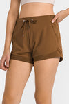 PACK265470-P2017-1, Chestnut Solid Color Drawstring Waist Quick Dry Active Shorts
