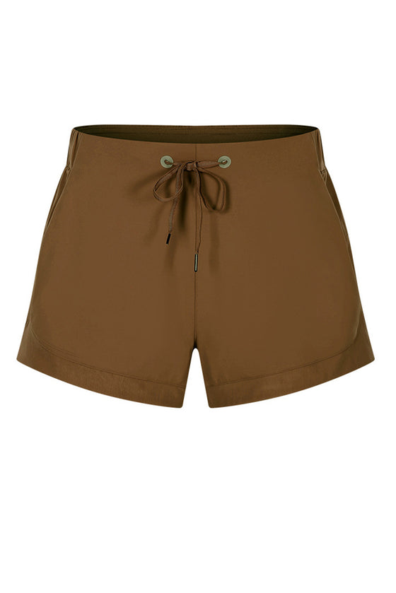 PACK265470-P2017-1, Chestnut Solid Color Drawstring Waist Quick Dry Active Shorts