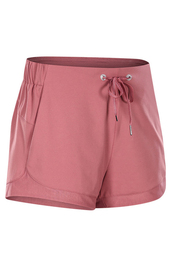 PACK265470-P5010-1, Rose Pink Solid Color Drawstring Waist Quick Dry Active Shorts