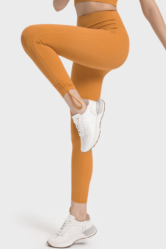 PACK265471-P7014-1, Russet Orange Drawstring Ankle Wide Waistband High Workout Leggings
