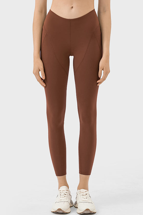 PACK265472-P1017-1, Coffee Exposed Stitching Patchwork Cropped Active Leggings