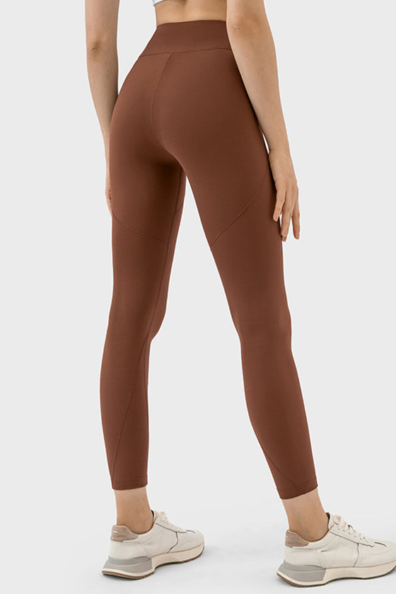 PACK265472-P1017-1, Coffee Exposed Stitching Patchwork Cropped Active Leggings