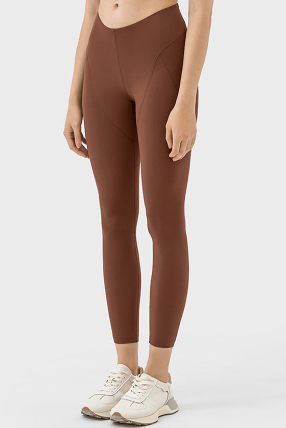 PACK265472-P1017-1, Coffee Exposed Stitching Patchwork Cropped Active Leggings