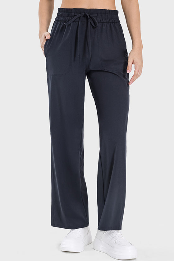 PACK265473-P2-1, Black Drawstring Shirred Waist Loose Sports Pants