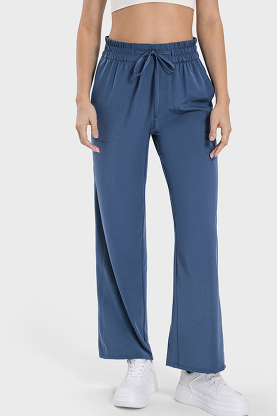 PACK265473-P905-1, Sail Blue Drawstring Shirred Waist Loose Sports Pants