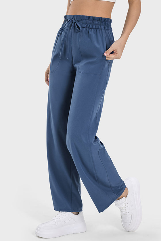 PACK265473-P905-1, Sail Blue Drawstring Shirred Waist Loose Sports Pants