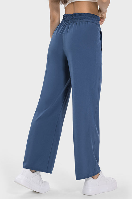 PACK265473-P905-1, Sail Blue Drawstring Shirred Waist Loose Sports Pants