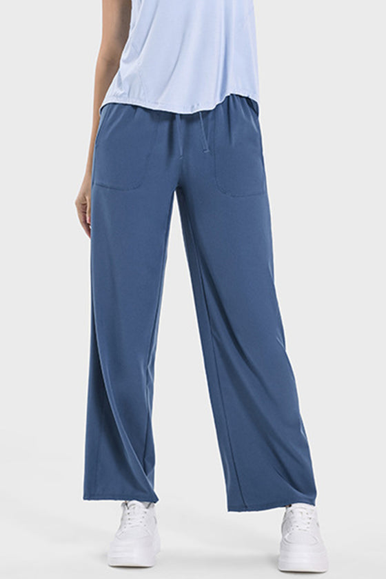 PACK265473-P905-1, Sail Blue Drawstring Shirred Waist Loose Sports Pants