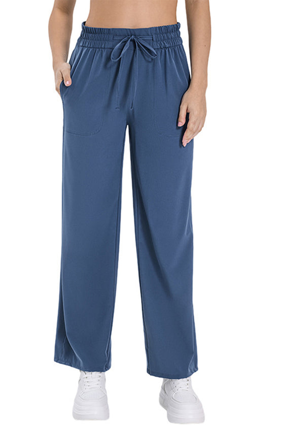PACK265473-P905-1, Sail Blue Drawstring Shirred Waist Loose Sports Pants