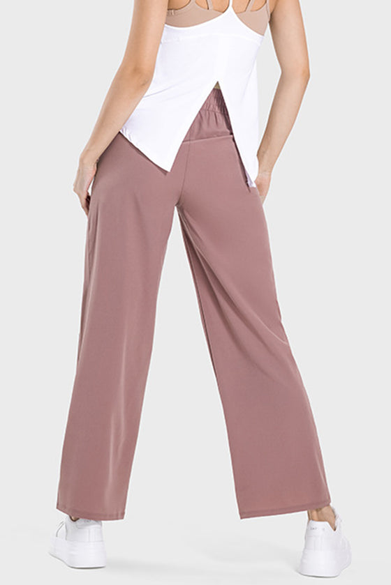 PACK265473-P8010-1, Rose Tan Drawstring Shirred Waist Loose Sports Pants