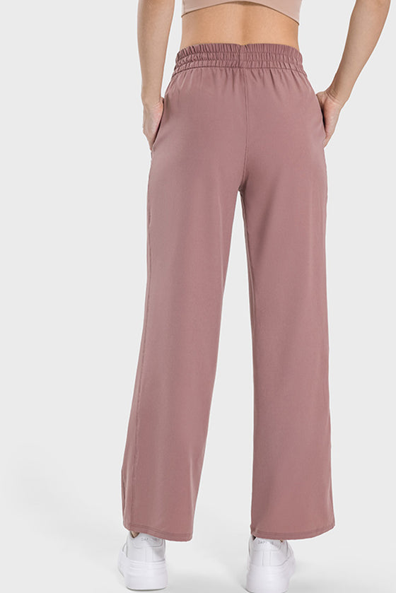 PACK265473-P8010-1, Rose Tan Drawstring Shirred Waist Loose Sports Pants