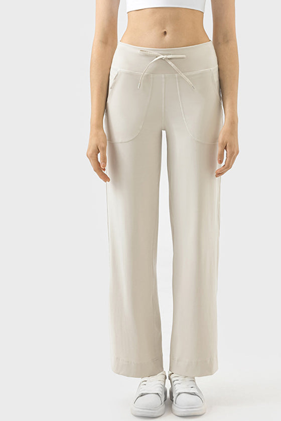 PACK265474-P1-1, White Drawstring Waist Wide Leg Sweatpants