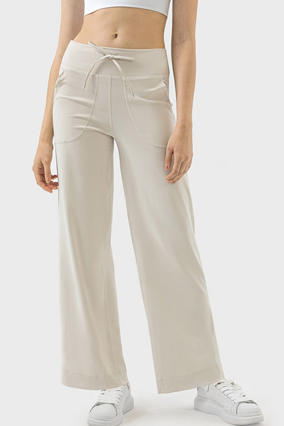 PACK265474-P1-1, White Drawstring Waist Wide Leg Sweatpants