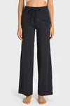 PACK265474-P2-1, Black Drawstring Waist Wide Leg Sweatpants
