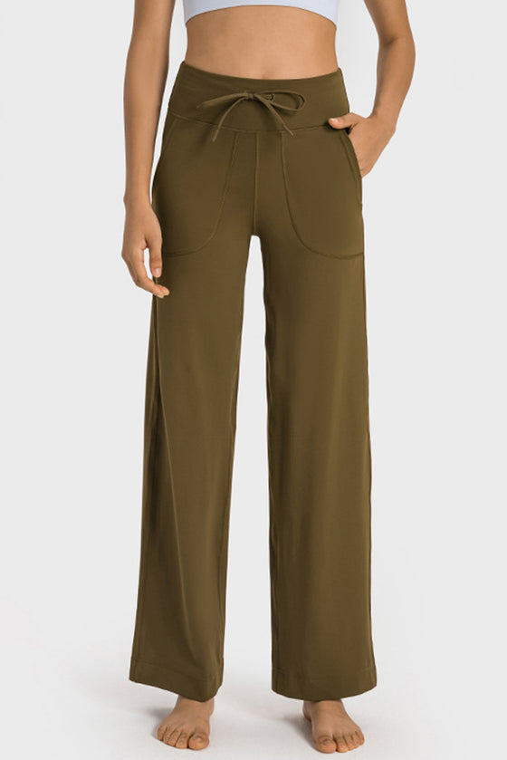 PACK265474-P17-1, Brown Drawstring Waist Wide Leg Sweatpants