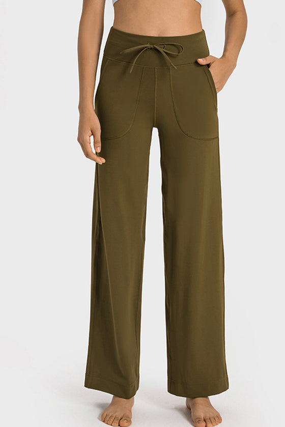 PACK265474-P17-1, Brown Drawstring Waist Wide Leg Sweatpants