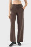 PACK265474-P5017-1, Dark Brown Drawstring Waist Wide Leg Sweatpants