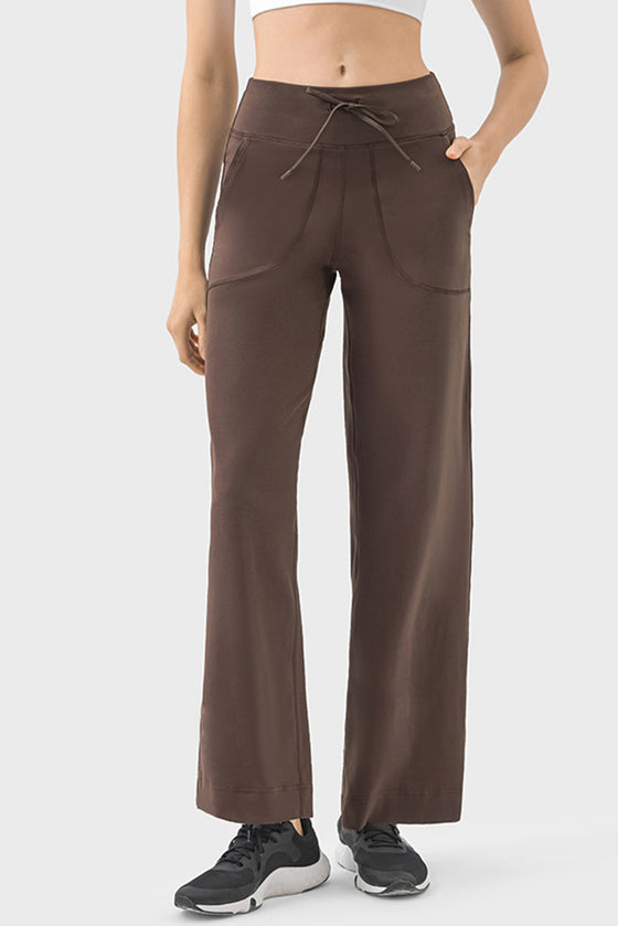 PACK265474-P5017-1, Dark Brown Drawstring Waist Wide Leg Sweatpants