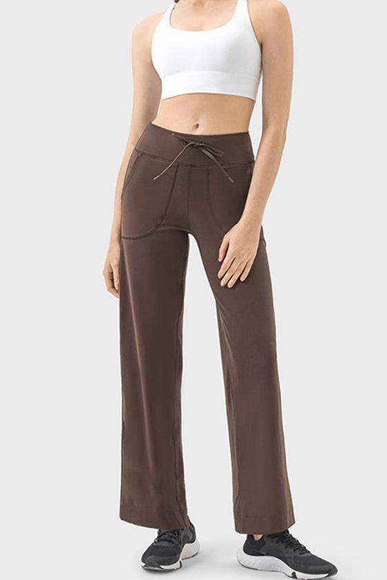 PACK265474-P5017-1, Dark Brown Drawstring Waist Wide Leg Sweatpants