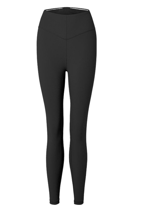 PACK265475-P2-1, Black Ribbed Thin Strap V Shape High Waist Yoga Tights