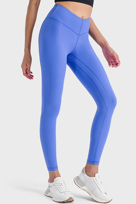 PACK265475-P5-1, Dark Blue Ribbed Thin Strap V Shape High Waist Yoga Tights