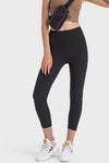 PACK265476-P2-1, Black Solid Color High Waist Sports Active Capri Leggings