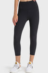 PACK265476-P2-1, Black Solid Color High Waist Sports Active Capri Leggings