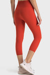 PACK265476-P103-1, Tomato Red Solid Color High Waist Sports Active Capri Leggings