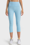 PACK265476-P204-1, Mist Blue Solid Color High Waist Sports Active Capri Leggings